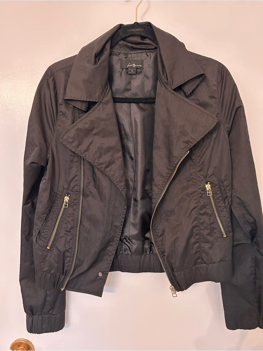 Forever 21 Black Bomber Jacket with Gold Zippers